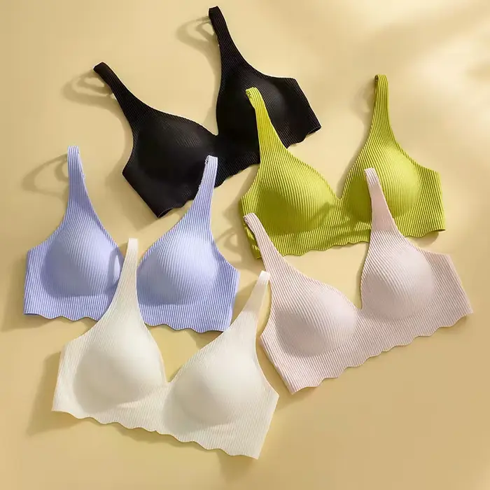Bezešvá podprsenka pro ženy, malý hrudník, velký dutý design, spodní prádlo, podpora Není odnímatelný, klobouk Polo-pevný, jeden kus, pruhovaný, jemný