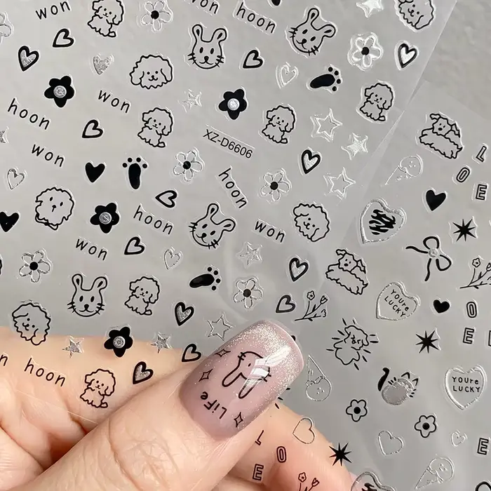 Ensemble d'autocollants pour ongles chat noir, 12 feuilles, dessin animé, Action Multiple, Kawaii, c