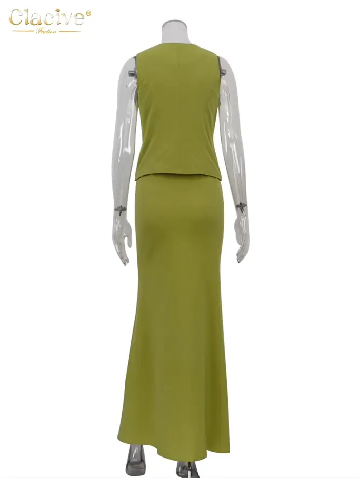 Clacive – ensemble 2 pièces en coton vert pour femme, tenue Sexy, Slim, débardeur sans manches, tail