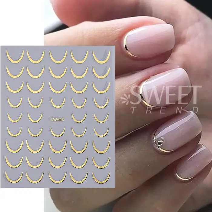 Autocollants pour ongles croissant de lune, auto-adhésifs, sourire français, ligne rayée, Design, dé