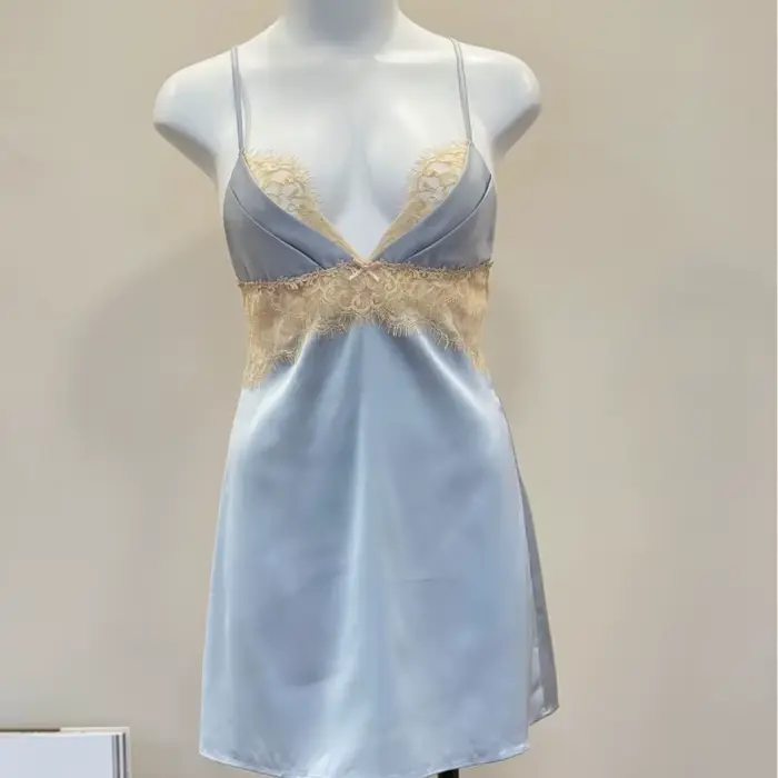 Hedvábné saténové krajkové noční košile pro ženy, francouzské noční prádlo, sexy spodní prádlo, cross back, koketní krátké noční košile, móda