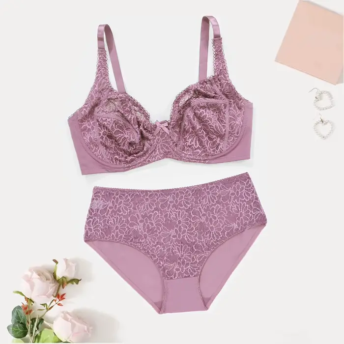 BEAUWEAR dámská velká velikost krajkový set spodního prádla podprsenka s drátkem bez podšívky tenká prodyšná