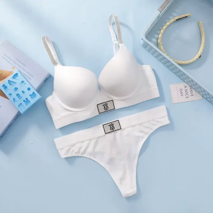 Victoria's Secret bezdrátová podprsenka a kalhotky set, sexy spodní prádlo pro ženy, pohodlná krajka push-up podprsenka
