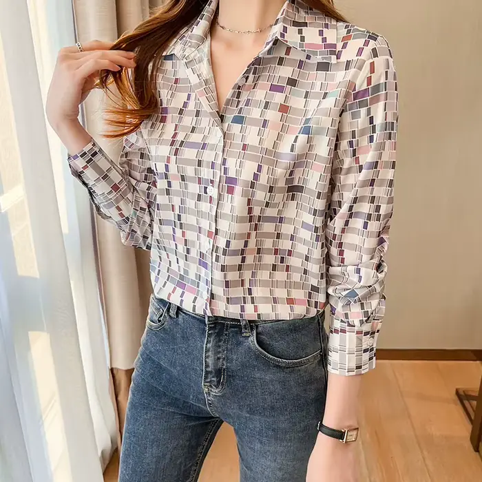 Mode dames chemises nouveau élégant femmes Blouses à manches longues boutonné hauts blusa mujer
