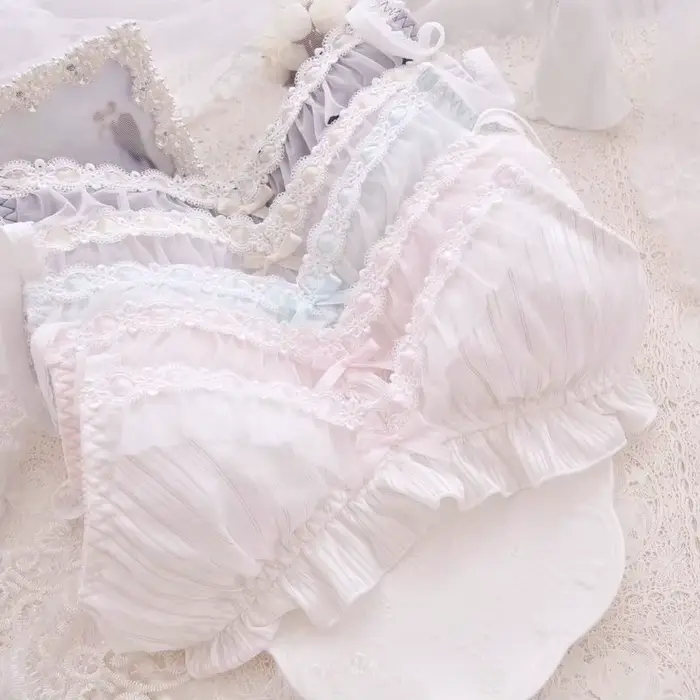 Kawaii sous-vêtements soutien-gorge confortable ensemble de Bikini Lolita fille mignon arc soutien-gorge et culotte ensemble de Lingerie soutiens-gorge slips femmes soutien-gorge et culotte ensemble