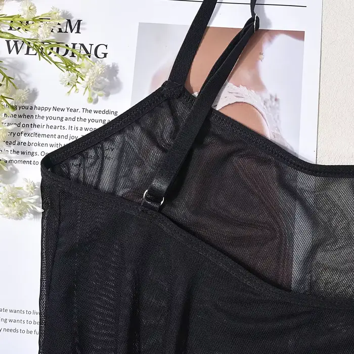 Body en dentelle transparente en maille, une pièce, pour femme, couleur unie, sexy, sans entrejambe, style teddy moulant, lingerie