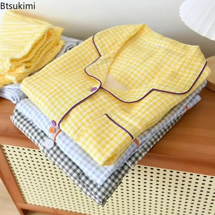 Dámské a pánské 100% bavlna Crap pár pyžamový set kostkovaný noční prádlo speciální příležitosti