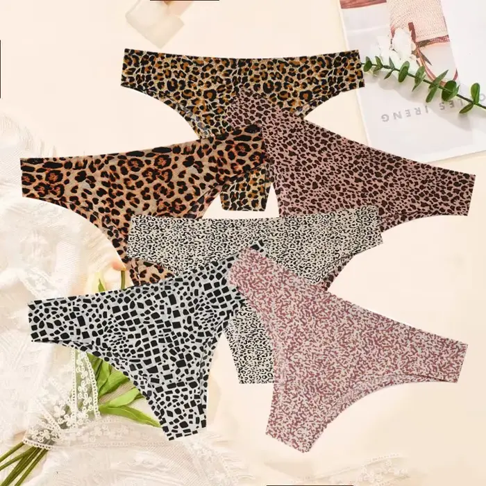 6 pièces culottes pour femmes soie sans couture sous-vêtements féminins Sexy léopard élasticité Biki