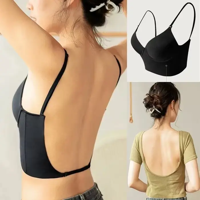 Neviditelná podprsenka pro ženy, hluboká U vrhací podprsenka, nahoře bez záda na šaty, sexy spodní prádlo s průhledným ramínko, push-up spodní prádlo bez ramínko