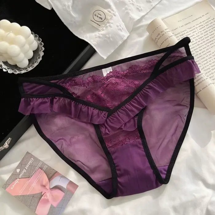 Sexy dámské kalhotky a čistá touha krajky Trim průhledný mašle Knotted Pohodlné lehké dámské spodní prádlo Sexy
