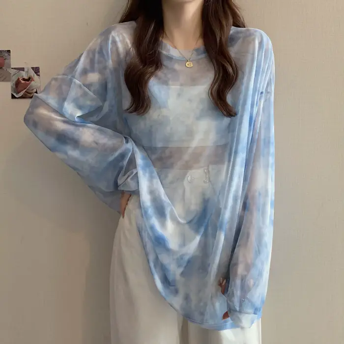 T-shirt à manches longues pour femmes, respirant, col rond, maille, résistant au soleil, style corée