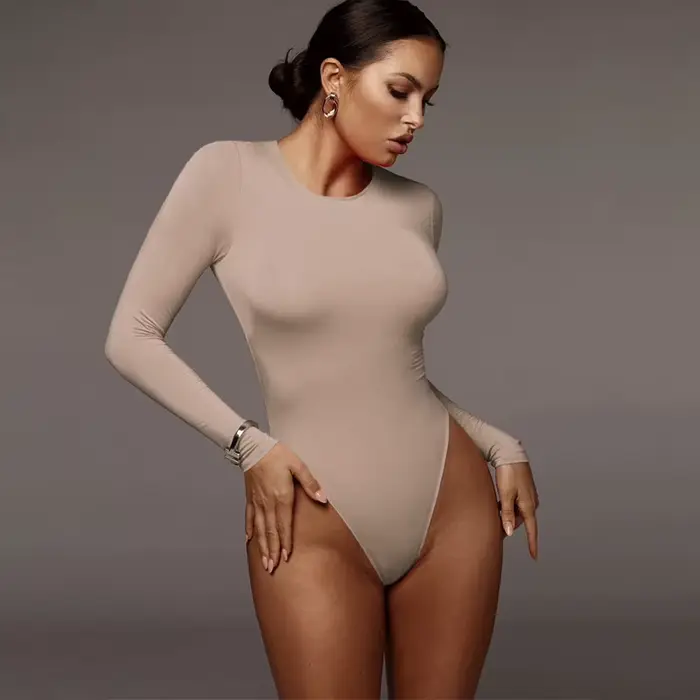 O Výstřih Dlouhý rukáv Jednobarevné Bílé Sexy Bodysuit Ženy Černá Podzimní Zimní Body Top Šedá Příležitostné Lady Streetwear Tělo