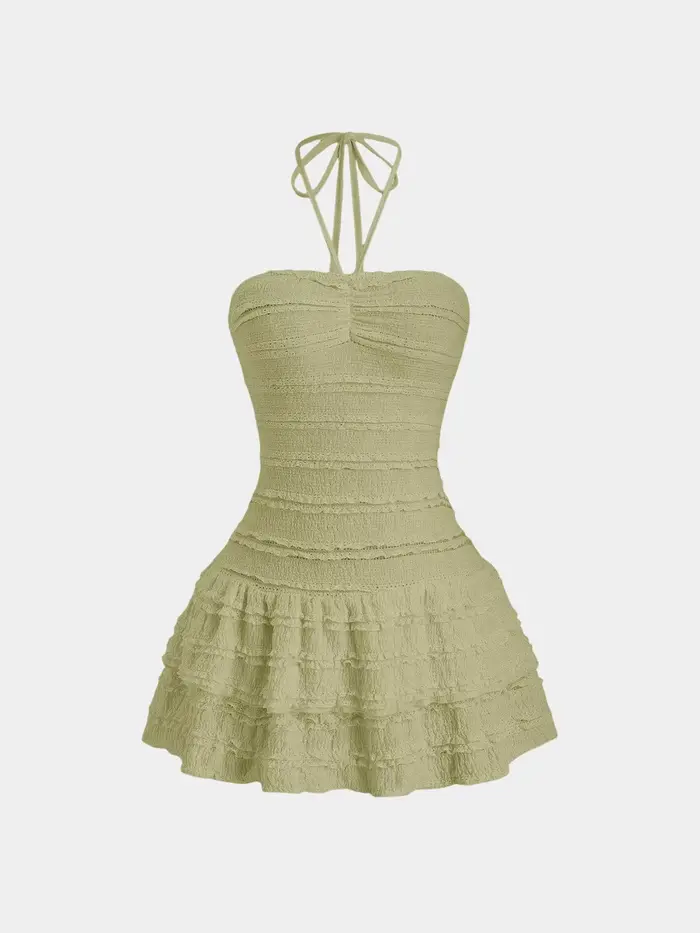 Mini jupe en tissu à haute élasticité pour femmes, couleur unie, décolleté dos nu, avec ourlet, Desi