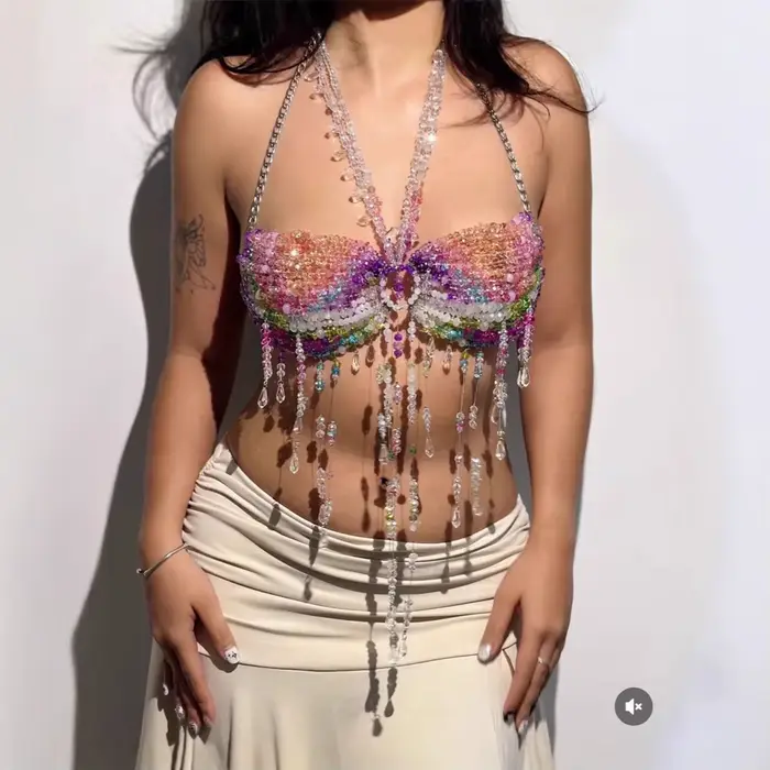 2025 luxe femmes cristal perles gland soutien-gorge chaîne bijoux licou Camis gilet bijoux fantaisie spectacle de danse nuit Clubwear soutien-gorge chaîne