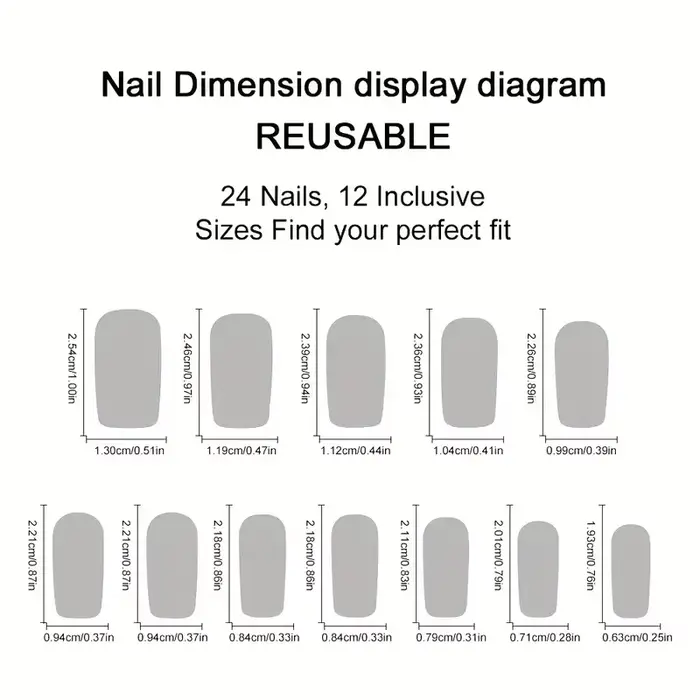 24 pièces carré moyen minimaliste coeur blanc imperméable faux ongles frottant bande et gelée colle