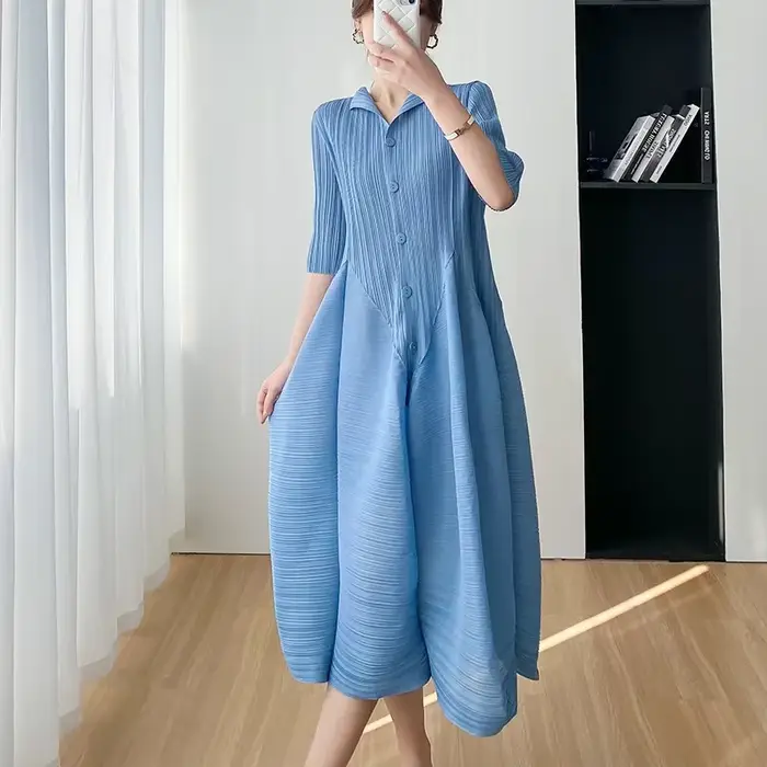 Miyake robe plissée femmes 2023 élégant mince été nouveau décontracté mi-longue robes femmes vêtemen