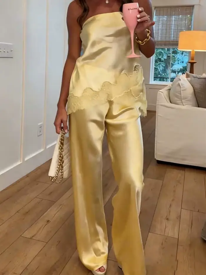 Nouveau pantalon large en satin de soie pour femme, taille basse, style baggy Y2K, pour les fêtes, l