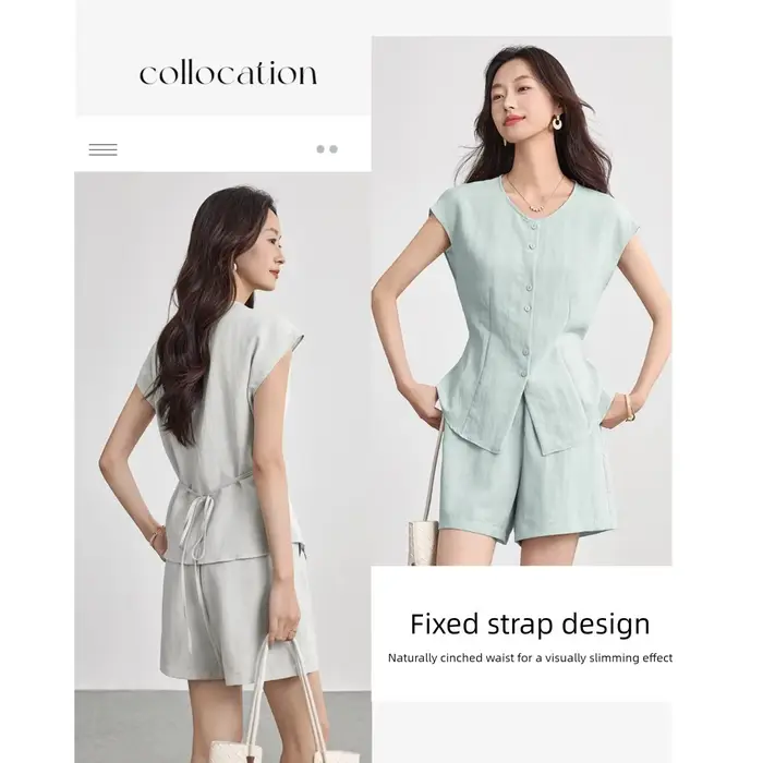 Ensemble court de ville SENTUBILA en Lyocell pour femme – Collection été 2026 – Haut sans manches à