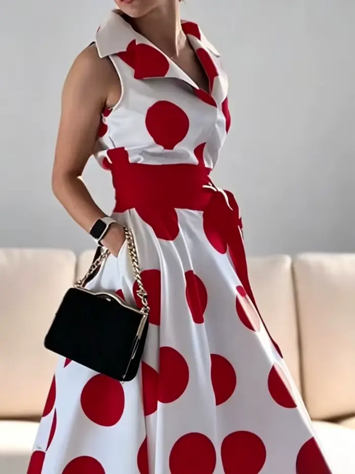 Modigirl 2025 letní dámské puntíkaté elegantní šaty každodenní X-line Fit & Flare košilové