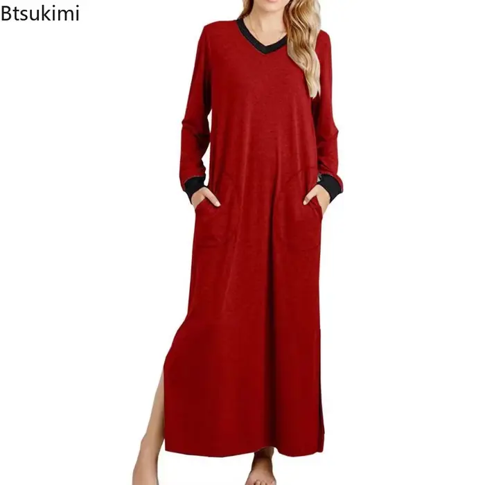 Stylová a pohodlná dámská noční košile z bavlny a polyesteru Délka kotníku V-neck na spaní a speciální příležitosti