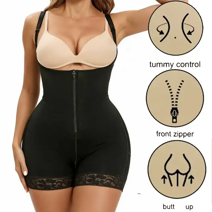 Body gainant pour femme avec fermeture éclair à l'entrejambe, contrôle abdominal, amincissant et sculptant, gaine post-partum