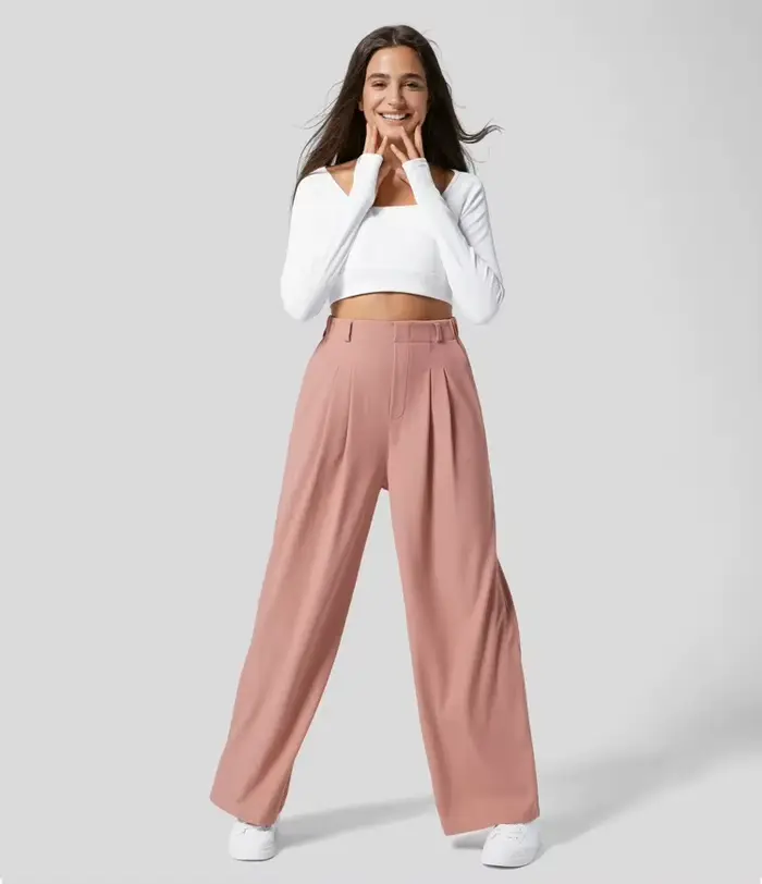 Pantalon femme plaid minceur pantalon large avec poches taille haute femme décontracté minceur panta