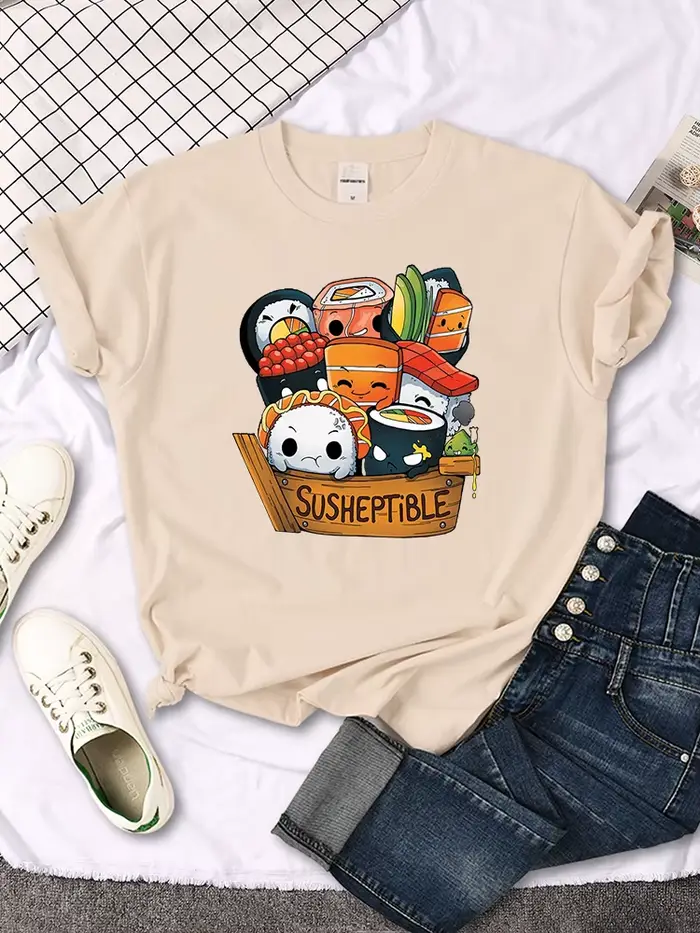 Kawaii délicieux nourriture Sushi bébés Style imprimer femmes t-shirt été hauts à la mode mode t-shi