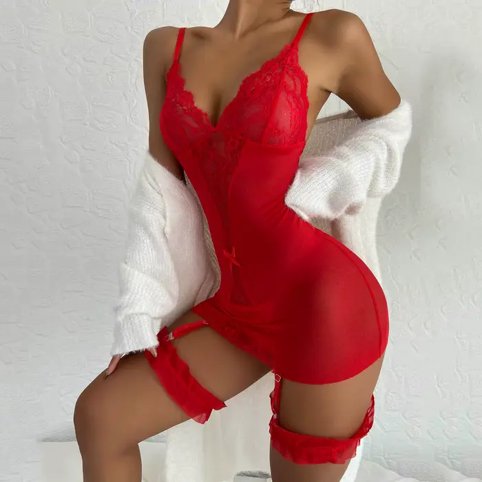 Dames Lingerie vêtements de nuit Sexy femmes dentelle nuisette robe nuisette sous-vêtements porte-jarretelles maille Sexy Costume vêtements de nuit