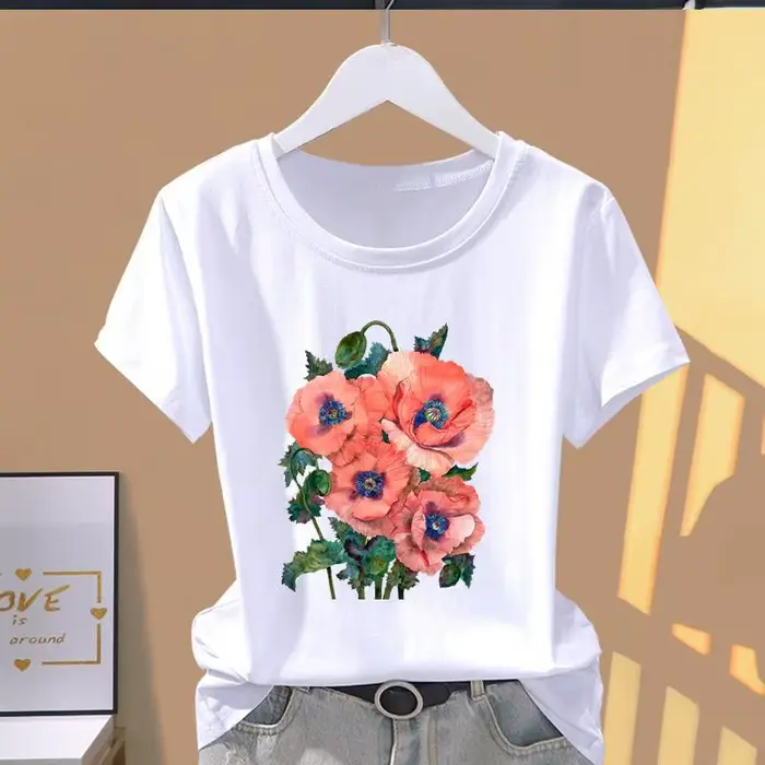 T-Shirt à Manches Courtes pour Femme, Vêtement Imprimé Papillon, Mode Pop, Décontracté