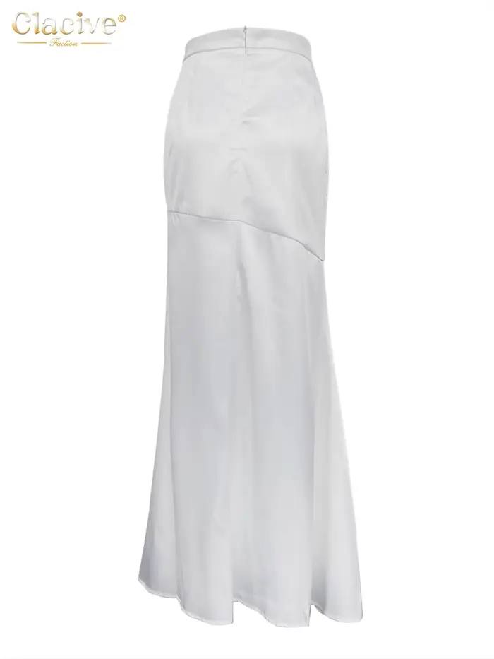 ClacMarkets-Jupe Longue en Satin Blanc pour Femme, Sexy, Mode, Taille Haute, Élégante, Chic, Fente L