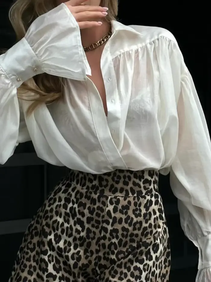 Bornladies-Chemise à manches évasées pour femme, vêtement de bureau, polyvalent, à la mode, couleur