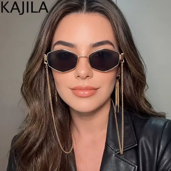 Lunettes De soleil hexagonales à petite monture pour femmes, Sexy, avec chaîne, marque De luxe De st