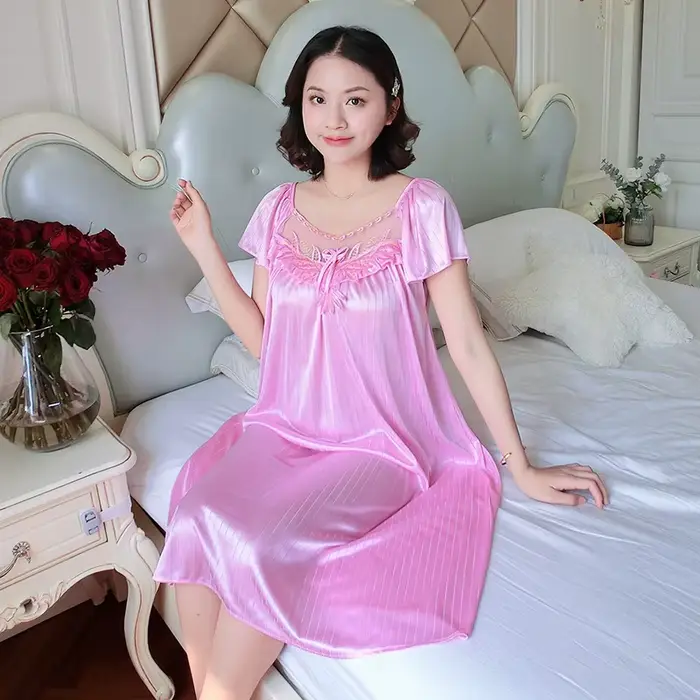 Chemise de nuit en Satin pour femmes, surdimensionnée, manches courtes, vêtements de nuit, pyjama