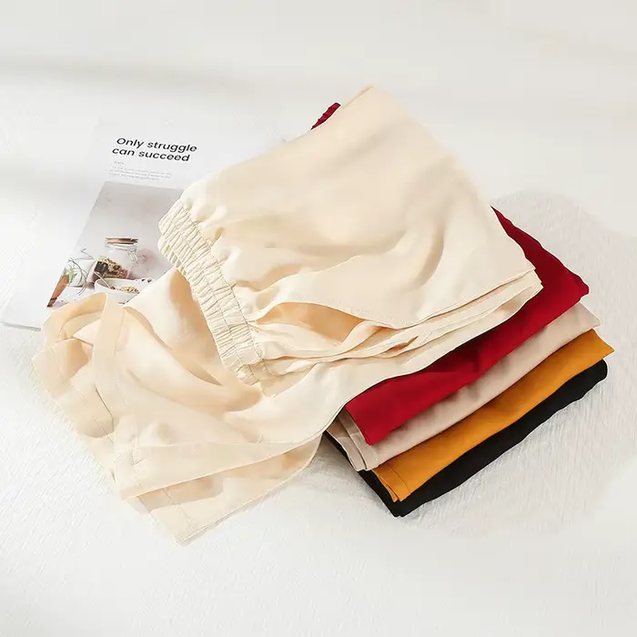 Pantalon de pyjama en Satin pour femmes, décontracté, fin, couleur unie, vêtements de détente, jambes droites, taille élastique, bas de sommeil, printemps automne, 2025