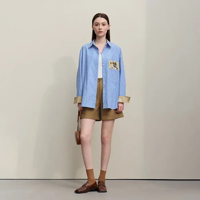 Chemisier Amii pour femme, nouvelle collection printemps 2026, broderie florale, col à revers, rayur