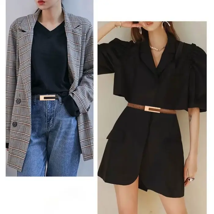 Femmes coréennes à la mode en cuir PU mince sangle de taille accessoires en métal ceinture de base f