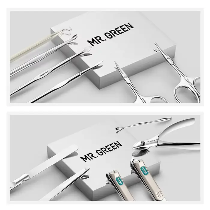 MR.GREEN-Kit de Manucure Professionnel en Acier Inoxydable, 12 en 1, Ensemble de Pédicure avec Étui 