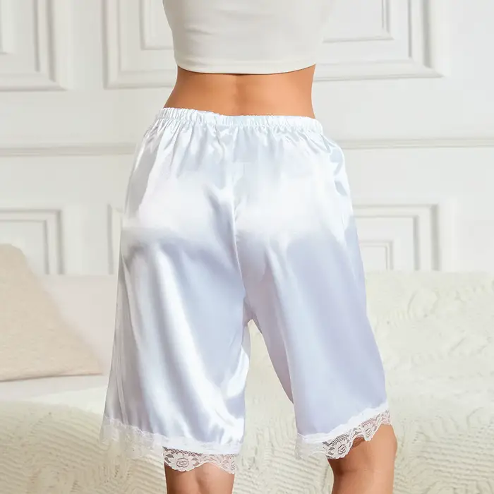 Femme solide vêtements de nuit été femmes confortable décontracté dentelle ourlet Satin shorts vêtem
