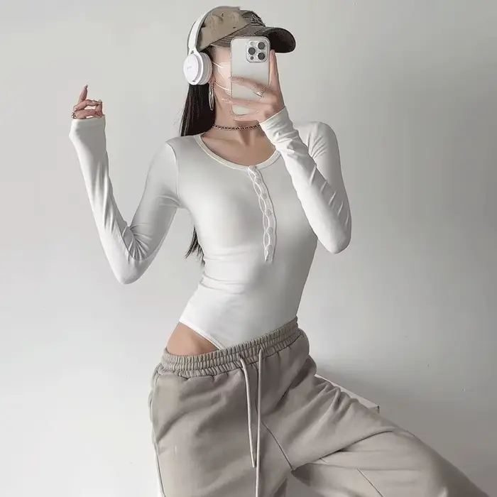 Dámské body s dlouhým rukávem, Sexy, Štíhlý, Základní, Jednobarevné, Neformální, Ulice, Klubové oblečení, Podzim