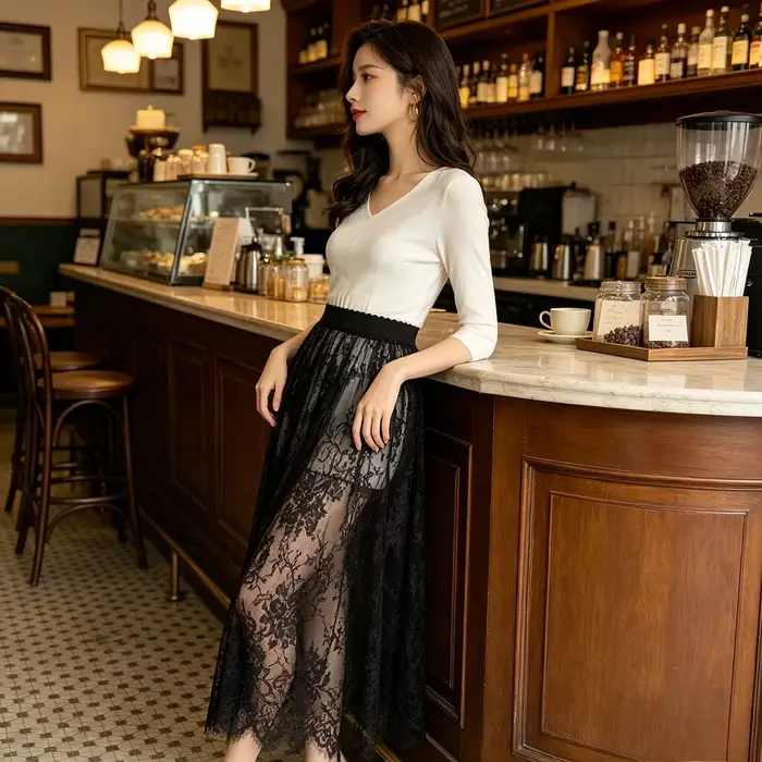 Dámské Y2K Sexy acetát polyester krajka sukně pro ženy zvláštní příležitosti večerní události