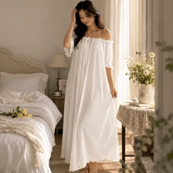 Chemise de nuit élégante transparente à épaules dénudées, col en V à volants, pour femme, en maille à manches courtes