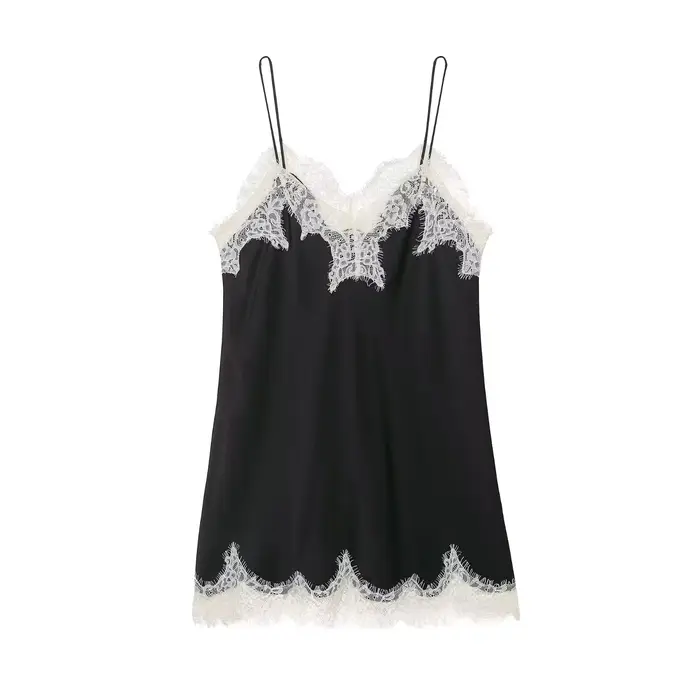HH été femme mode Sexy sans manches dos nu dentelle décoration soie Satin Texture Camisole haut femm