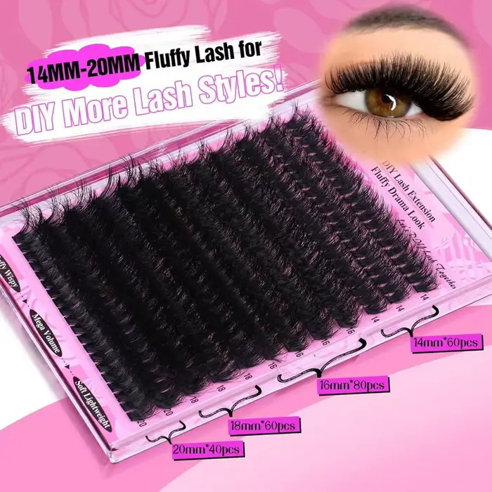 200D Faux vison extensions de cils manga individuel cluster cils 14-20mm naturel longs cils noirs D