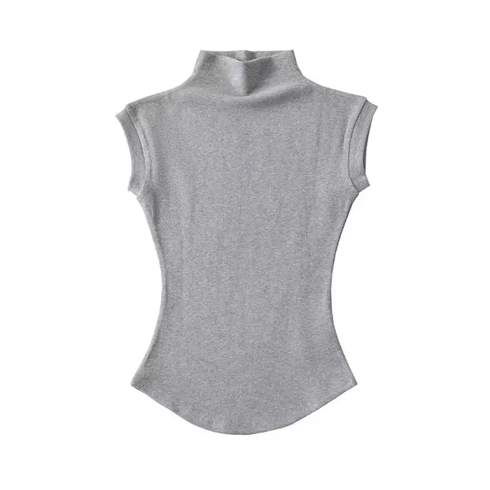 Femmes été Sexy col roulé sans manches T-Shirts hauts solide coupe ajustée pulls t-shirts décontract
