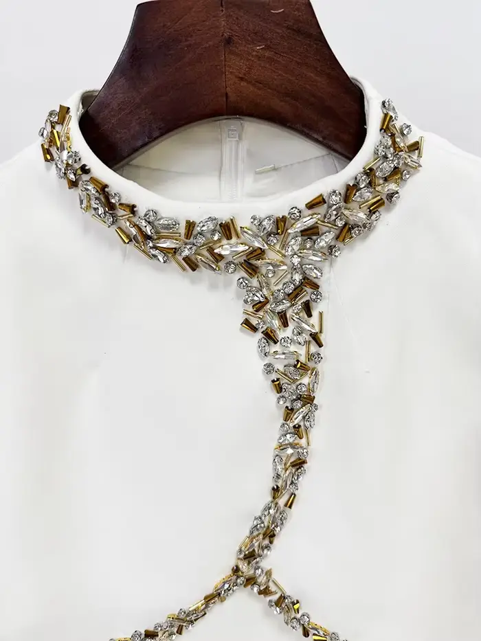 HIGH STREET Nouveauté 2026 Robe longue maxi de créateur pour femme, ornée de diamants et de perles, 