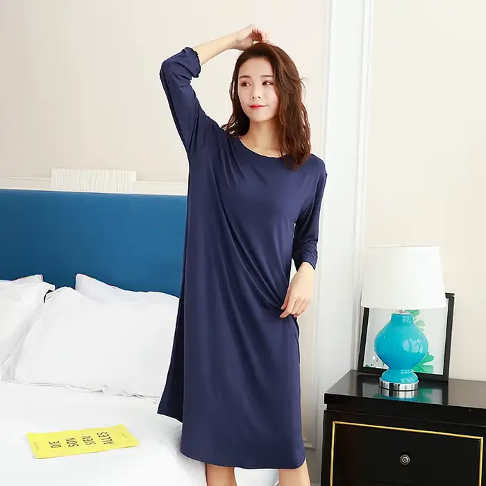 Dámské modální noční košile nové jarní noční košile L XL XXL velké velikosti župan ležérní noční košile s dlouhým rukávem noční košile