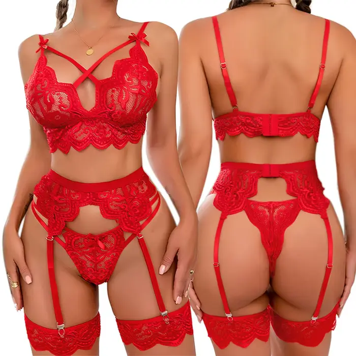 Sexy sada pro ženy s vodní podprsenkou, kalhotkami a páskem, průhledné spodní prádlo, květinový design, pro romantické příležitosti a překvapení