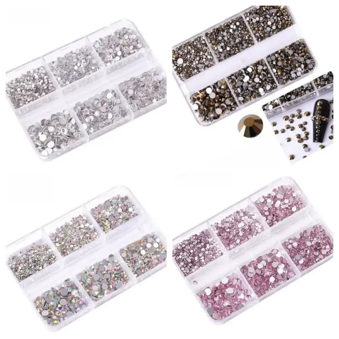 6 mřížek SS6-20 smíšená velikost růžová bronzová stříbrná plochá záda kamínky drahokamy třpytivé 3D Nail Art dekorace