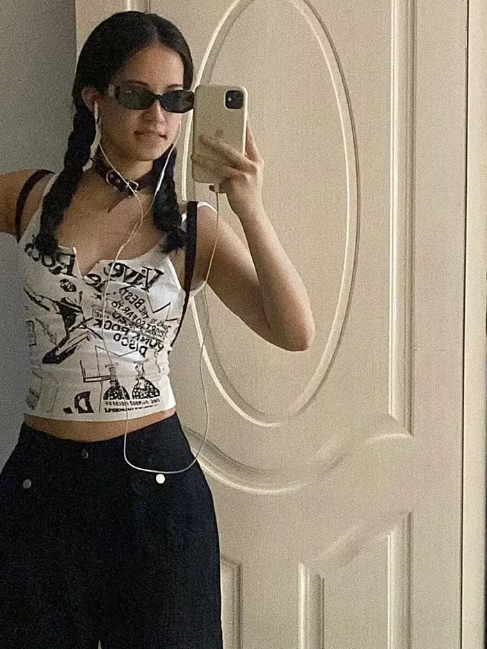 Y2K-Haut court en tricot à fibres imprimées E-Girl Punk pour femmes, haut d'été, nickel é, grunge, 9