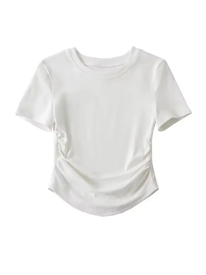 T-shirt à manches courtes et col ras du cou pour femmes, Harajuku, en coton, avec détails sur les cô